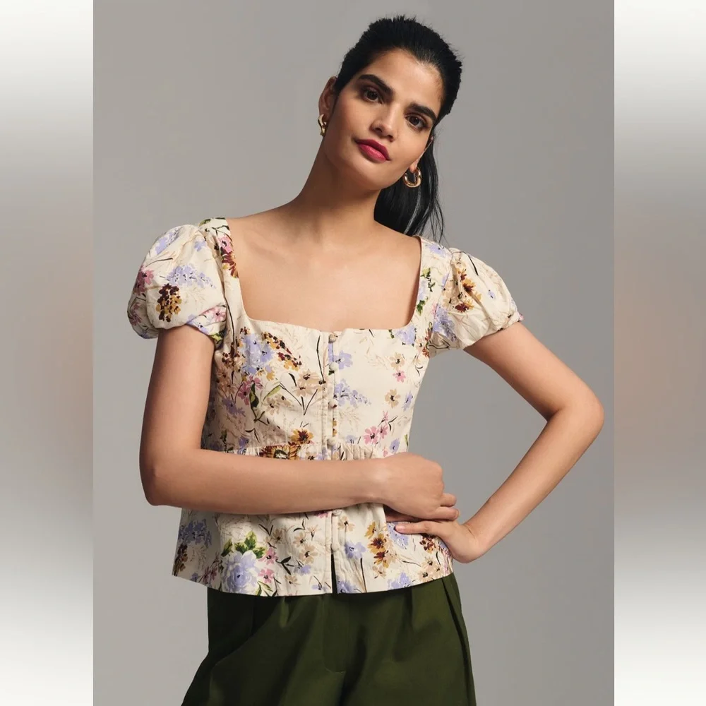 Anthropologie Puff Sleeve Peplum Top
